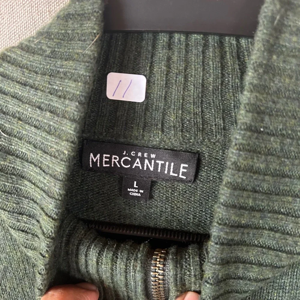 J.Crew Mercantile Mens Green Lambswool Blend Quarter‎ Zip Sweater Large Forest